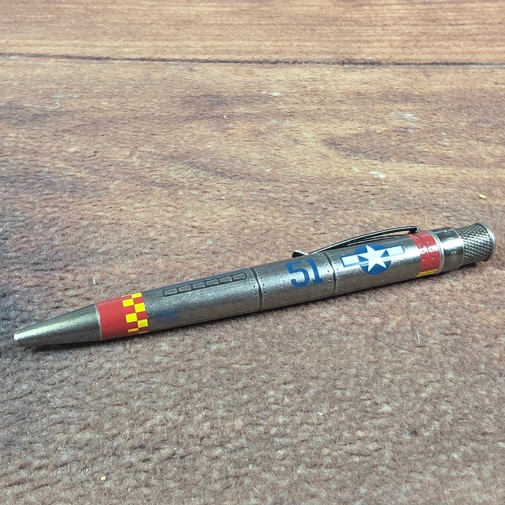 Retro 1951 Tornado Rollerball Pen Adult OS Silver Good P-51 Mustang WWII Plane